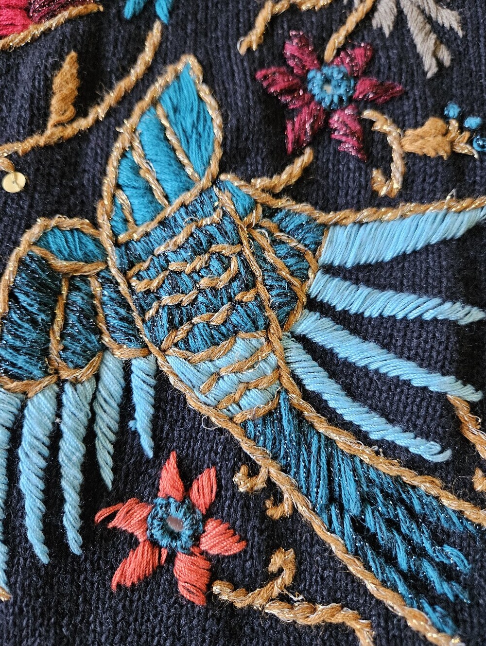Vintage Carole Little Embroidered Knitwear Zip Cardigan - Size L - Picture 7 of 12